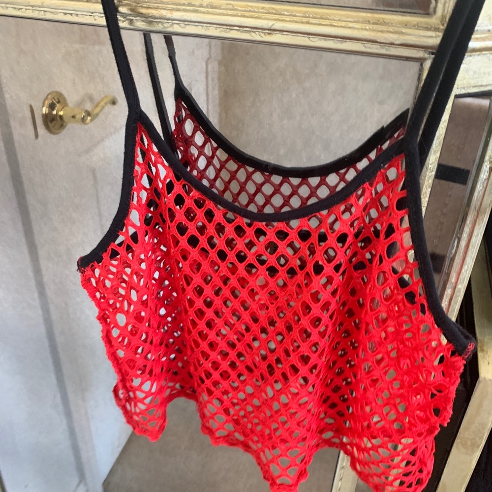 Emma and Sam red mesh racer top